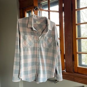 Cozy button down in pink/grey buffalo check. So soft.